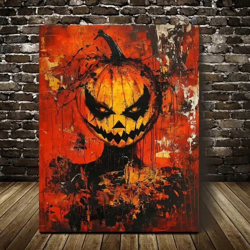 Contemporary Abstract Halloween Pumpkin Painting 40x60cm Metal Print Ready to Hang