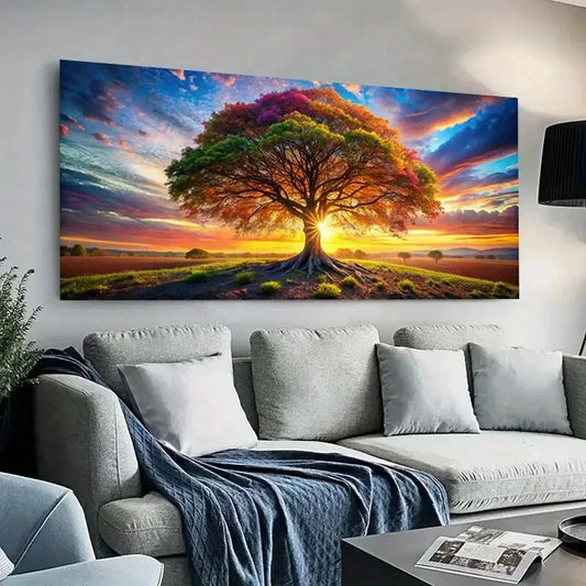 Colorful Tree sunset sky  wall canvas office home room framed 120x60cm