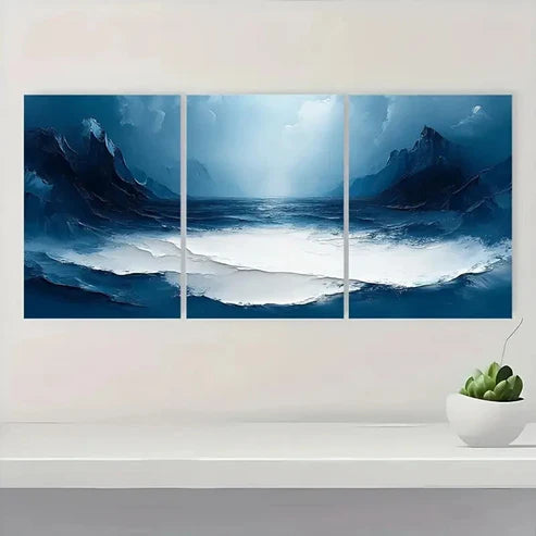 3pcs Blue and White Abstract E Wall Art Set Canvas Unframed - High Quality Print 100% Australian Made Wall Canvas
