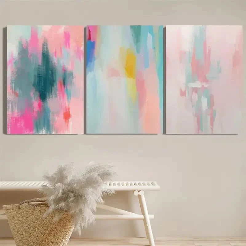 3pcs Colorful Geometric & Floral Designs Metal Print Ready to Hang Art