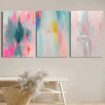 3pcs Colorful Geometric & Floral Designs Metal Print Ready to Hang Art