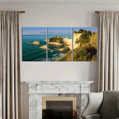 3pcs Greece Travel Cape Drastic Rocky Coast Wall Art Set Canvas Framed 40x60cm - High Quality Print 100% Australian Made Wall Canvas Ready to Hang