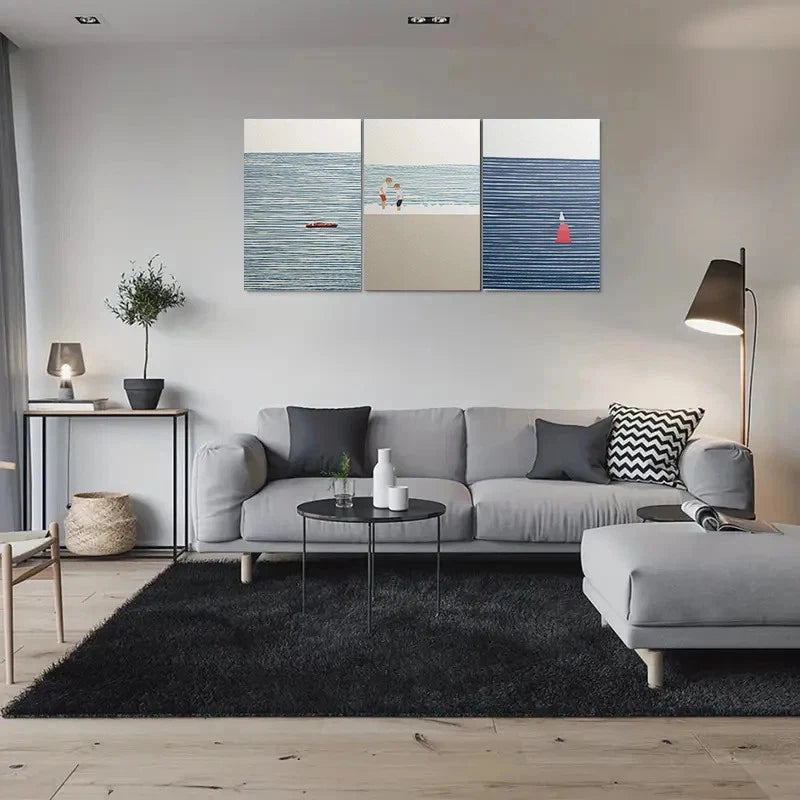 3pcs Beach Scene Boat Seagull and Ocean View Metal Print Ready to Hang Art