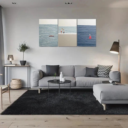 3pcs Beach Scene Boat Seagull and Ocean View Metal Print Ready to Hang Art