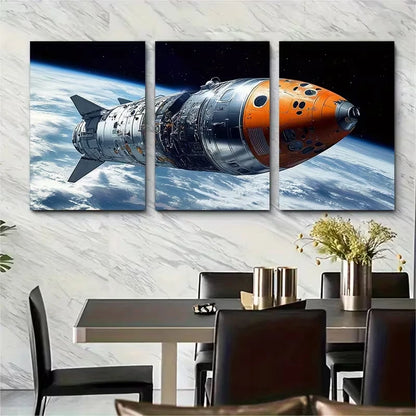 3pcs Celestial Spacecraft Metal Print Ready to Hang Art