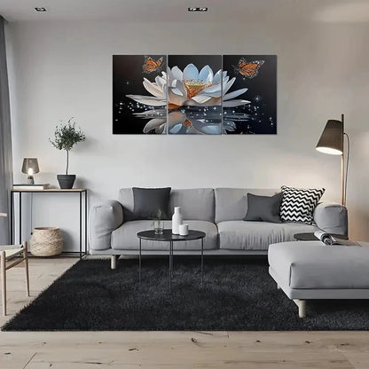 3pcs Tranquil for Lotus Pond Butterfly Wall Art Set Canvas Framed 40x60cm - High Quality Print 100% Australian Made Wall Canvas Ready to Hang