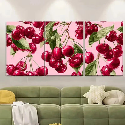 3pcs Disco Ball Cherry Print Wall Art Set Canvas Framed 50x70cm - High Quality Print 100% Australian Made Wall Canvas Ready to Hang
