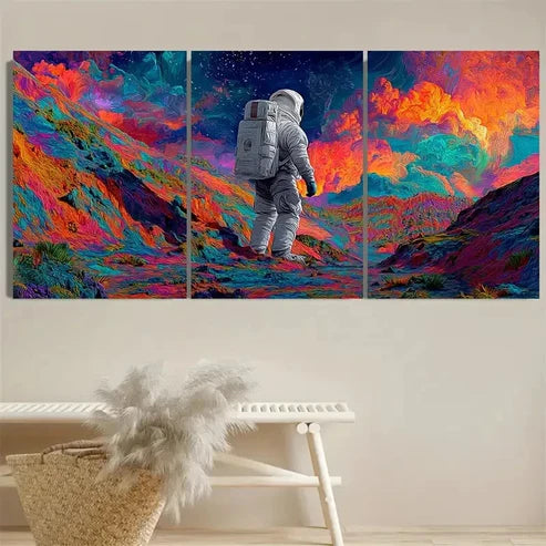 3pcs Trippy Space Astronaut Art, Psychedelic Wall Art Canvas Unframed - High Quality Print 100% Australian Made Wall Canvas