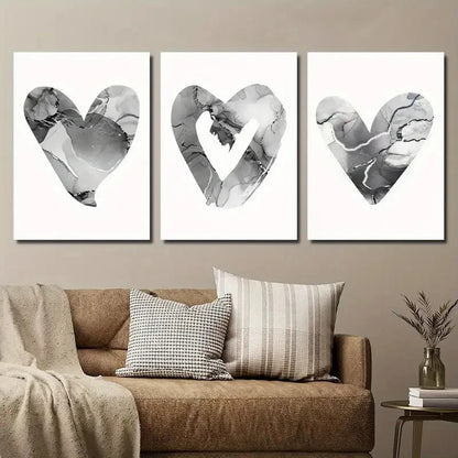 3pcs Elegant Marble Heart Modern Décor Perfect Wall Art Set Canvas Framed 40x60cm - High Quality Print 100% Australian Made Wall Canvas Ready to Hang