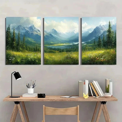 3pcs Serene Lush Greenery Misty Mountains Wall Art Set Canvas Framed 40x60cm - High Quality Print 100% Australian Made Wall Canvas Ready to Hang