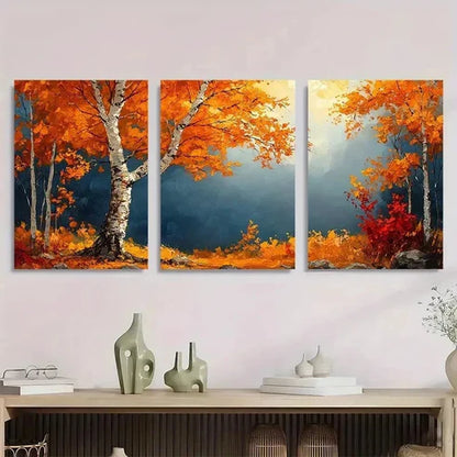 3pcs Autumn Birch Tree Nature Wall Art Canvas Unframed - High Quality Print 100% Australian Made Wall Canvas