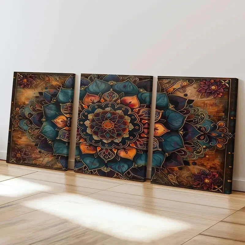 3pcs Abstract Mandala Floral Ornate Wall Art Set Canvas Framed 40x60cm - High Quality Print 100% Australian Made Wall Canvas Ready to Hang