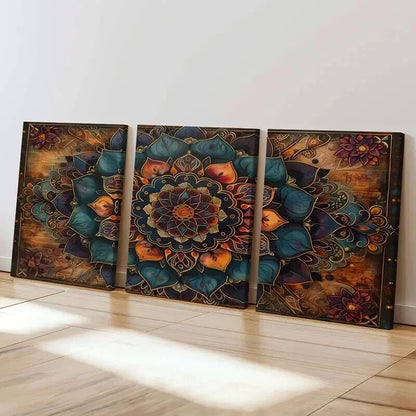 3pcs Abstract Mandala Floral Ornate Wall Art Set Canvas Framed 40x60cm - High Quality Print 100% Australian Made Wall Canvas Ready to Hang