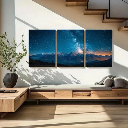 3pcs Mountain Night View Starry Sky Milky Way Wall Art Set Canvas Framed 40x60cm - High Quality Print 100% Australian Made Wall Canvas Ready to Hang