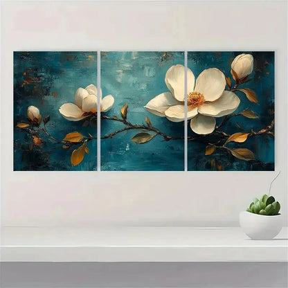 3pcs Magnolia flowers Modern Abstract Metal Print Ready to Hang Art