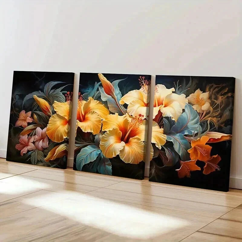 3pcs Floral Art Yellow Flowers Painting Wall Art Set Canvas Framed 60x90cm - High Quality Print 100% Australian Made Wall Canvas Ready to Hang