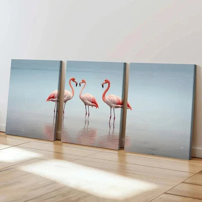 3pcs Three Pink and White Bird Flamingo Wall Art Set Canvas Framed 40x60cm - High Quality Print 100% Australian Made Wall Canvas Ready to Hang