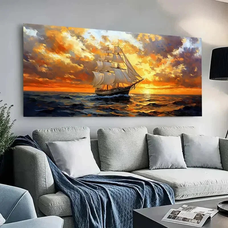 Sailboats On Sunset Sea  Wall Art wall canvas office home room framed 120x60cm