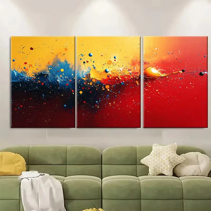 3pcs Abstract Splatter Neon Yellow Blue Red Metal Print Ready to Hang Art