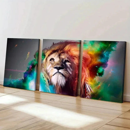 3pcs Vibrant Abstract Colorful Lion Painting Wall Art Set Canvas Framed 40x60cm - High Quality Print 100% Australian Made Wall Canvas Ready to Hang