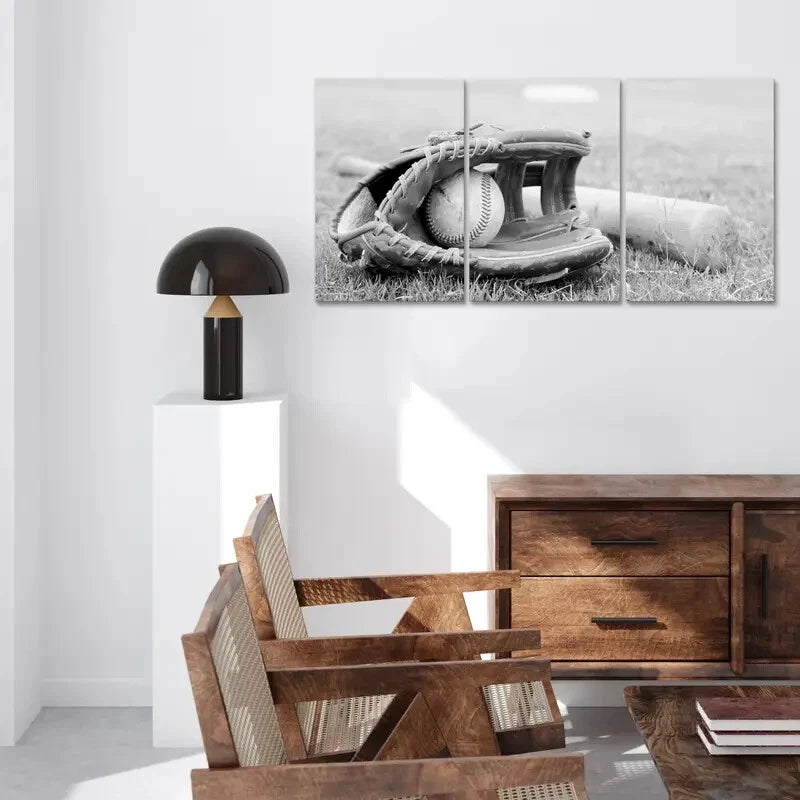 3pcs Black and White Sports Themed Ball Metal Print Ready to Hang Art