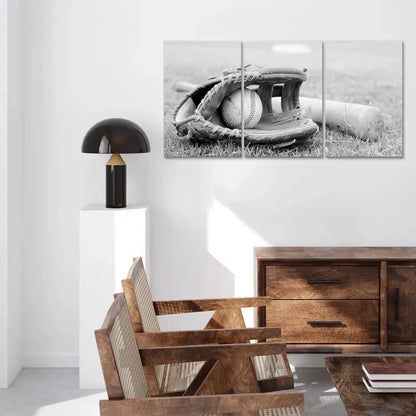 3pcs Black and White Sports Themed Ball Metal Print Ready to Hang Art