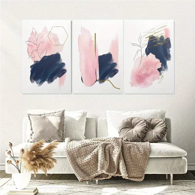 3pcs Abstract Pink & Blue Modern Bohemian Wall Art Set Canvas Framed 40x60cm - High Quality Print 100% Australian Made Wall Canvas Ready to Hang
