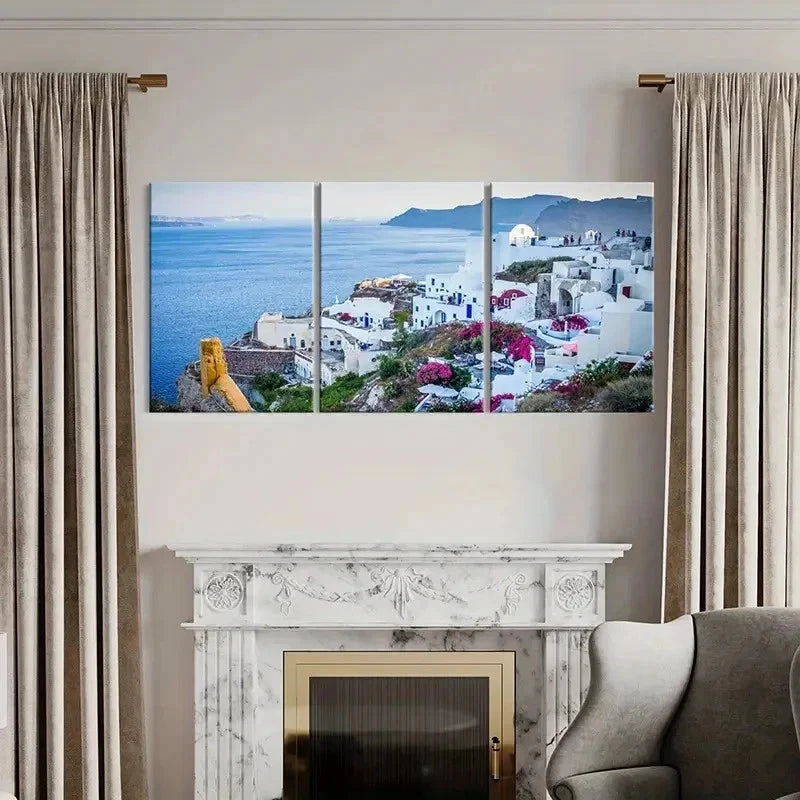 3pcs Santorini Greece & Aegean Sea Wall Art Set Canvas Framed 50x70cm - High Quality Print 100% Australian Made Wall Canvas Ready to Hang