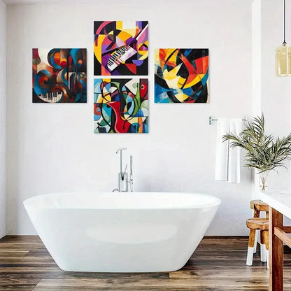 4pcs Music Elements Poster Wall Art Canvas Framed