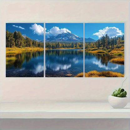 3pcs Lake Scenery Mountain White Clouds Metal Print Ready to Hang Art