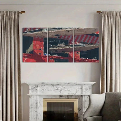 3pcs Sci-Fi Movie Spaceships War Destroyer Wall Art Set Canvas Framed 40x60cm - High Quality Print 100% Australian Made Wall Canvas Ready to Hang