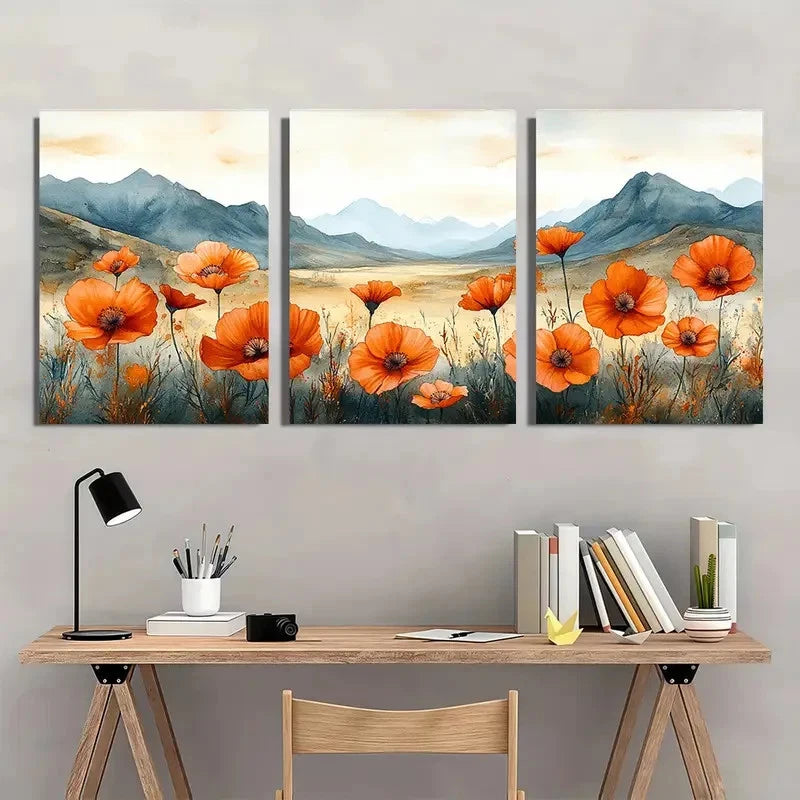 3pcs Wildflowers Arizona Blooming Desert Perfect Wall Art Set Canvas Framed 40x60cm - High Quality Print 100% Australian Made Wall Canvas Ready to Hang