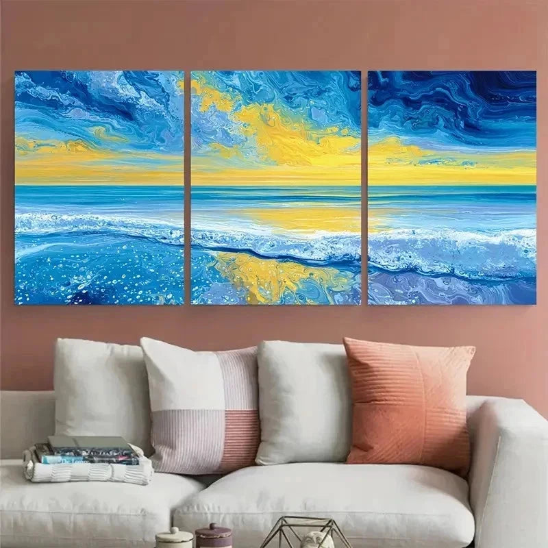 3pcs Sunset landscape Yellow Instant Perfect  Wall Art Set Canvas Framed 60x90cm - High Quality Print 100% Australian Made Wall Canvas Ready to Hang