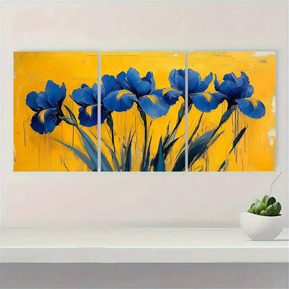 3pcs Famous Blue Flowers Oil Paintings Metal Print Ready to Hang Art