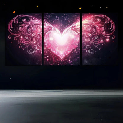 3pcs Wings of Love Pink Themed Metal Print Ready to Hang Art