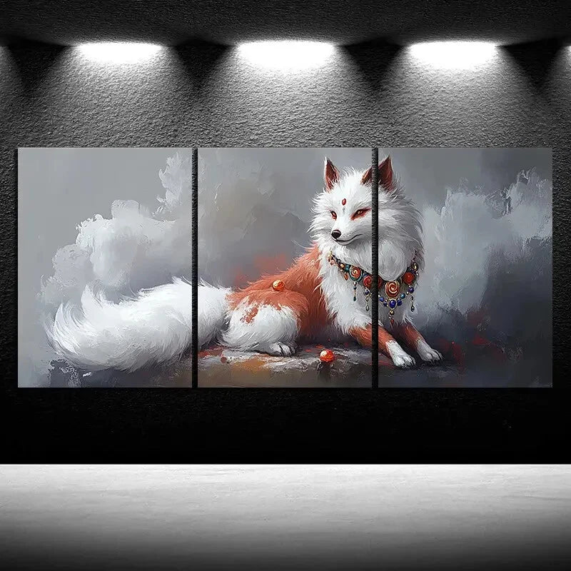 3pcs Beautiful Stunning Red Eyes Red Fox Metal Print Ready to Hang Art