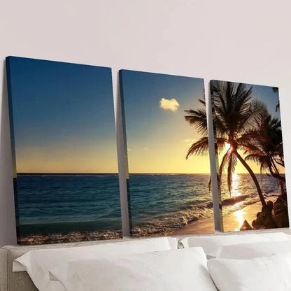 3pcs Sunset at Sea Coco Island Scenery Wall Art Set Canvas Framed 40x60cm - High Quality Print 100% Australian Made Wall Canvas Ready to Hang