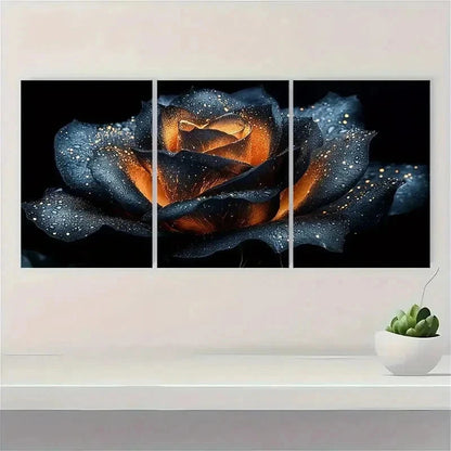 3pcs Abstract Botanical Black Golden Rose i Wall Art Set Canvas Framed 60x90cm - High Quality Print 100% Australian Made Wall Canvas Ready to Hang