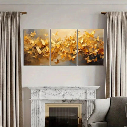 3pcs Abstract Art Gold Foil Butterfly Wall Art Set Canvas Framed 40x60cm - High Quality Print 100% Australian Made Wall Canvas Ready to Hang