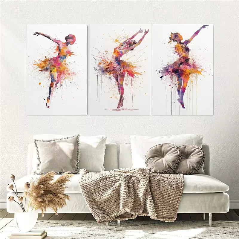 3pcs Dancers Watercolor Painting Wall Art Set Canvas Framed 50x70cm - High Quality Print 100% Australian Made Wall Canvas Ready to Hang