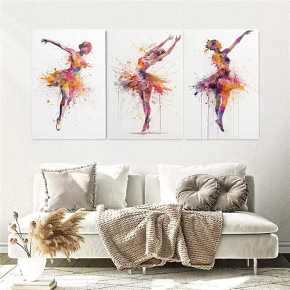 3pcs Dancers Watercolor Painting Wall Art Set Canvas Framed 50x70cm - High Quality Print 100% Australian Made Wall Canvas Ready to Hang