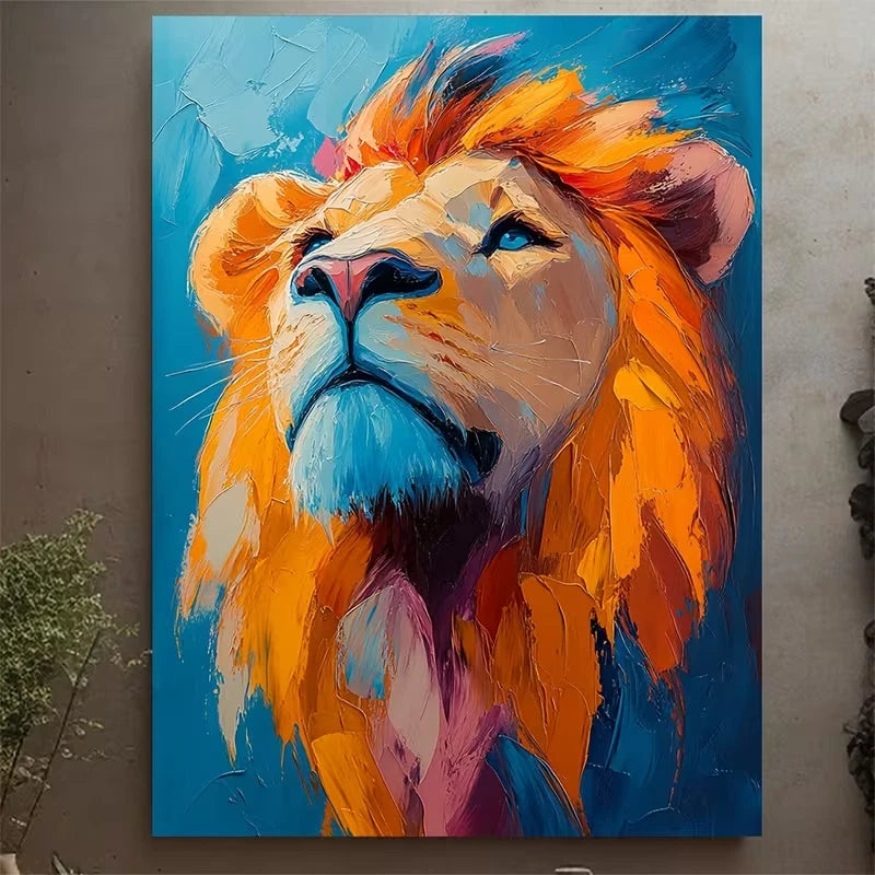 Vibrant Colorful Abstract Lion  60x90cm Metal Print Ready to Hang