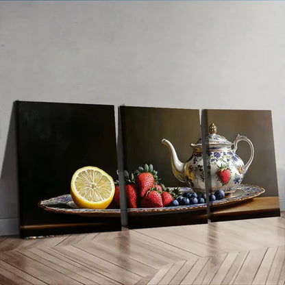 3pcs Afternoon Tea & Fruit Theme Dark Perfect Wall Art Set Canvas Unframed - High Quality Print 100% Australian Made Wall Canvas