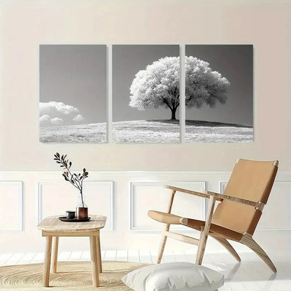 3pcs Black and White Tree Textured Metal Print Ready to Hang Art