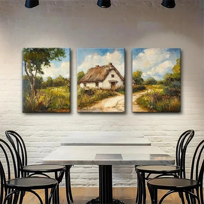 3pcs Rustic Countryside Charming Cottage Perfect Wall Art Set Canvas Framed 50x70cm - High Quality Print 100% Australian Made Wall Canvas Ready to Hang
