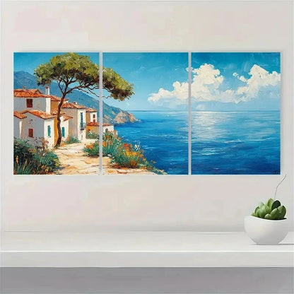 3pcs Abstract Coastal Landscape Blue Perfect Wall Art Set Canvas Framed 40x60cm - High Quality Print 100% Australian Made Wall Canvas Ready to Hang