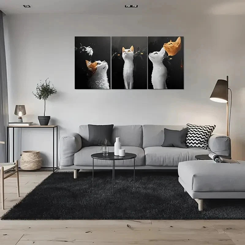 3pcs Whimsical Cat Playful Feline Designs Metal Print Ready to Hang Art