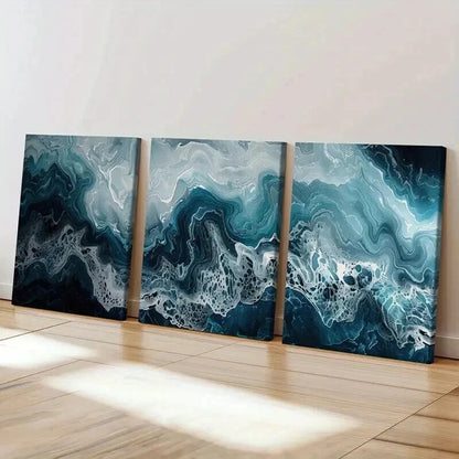 3pcs Abstract Ocean Waves Swirling Tides Wall Art Set Canvas Framed 40x60cm - High Quality Print 100% Australian Made Wall Canvas Ready to Hang
