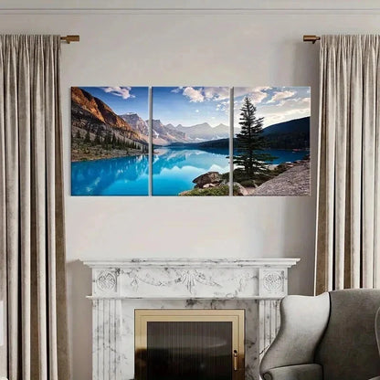 3pcs Vibrant Mountain Lake Scenery Tranquil Sky Wall Art Set Canvas Framed 40x60cm - High Quality Print 100% Australian Made Wall Canvas Ready to Hang