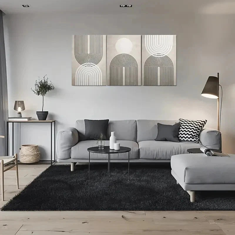 3pcs Abstract Geometric Brown Lines Metal Print Ready to Hang Art